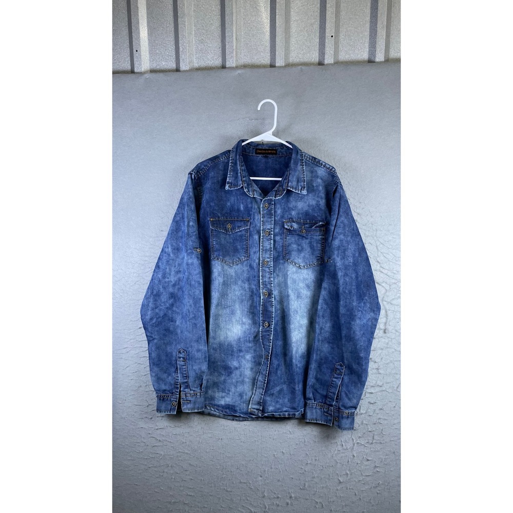 Denim & Rivets Button Down Shirt Mens Large Blue Excellent Acid Wash Long Sleeve